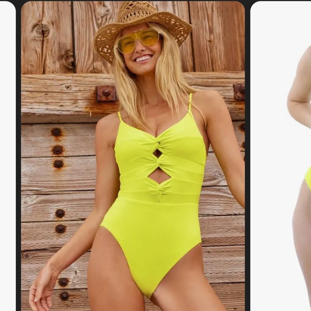 BECCA Yellow One-Piece Swimsuit with Plunging V-Neck